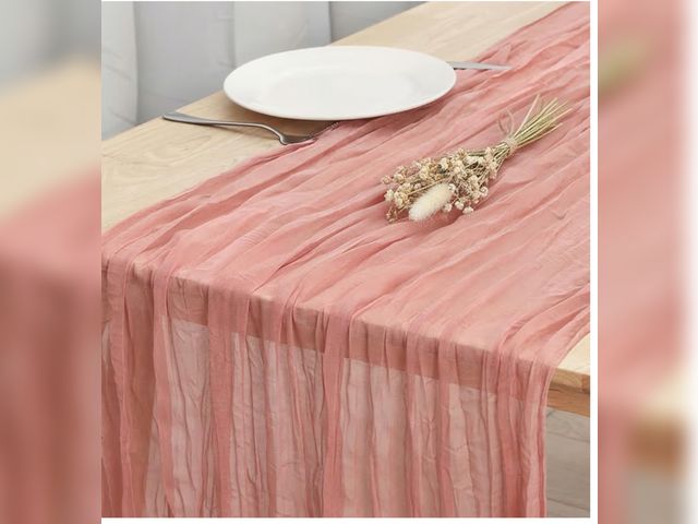 Lot 96-193219 - Case of 8 boxes of Fixwal 3 Pack (24 runners total) Dusty Pink Cheesecloth Table Runners, 35x120 Inc...