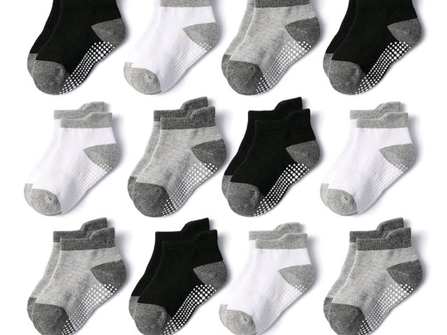 Lot 96-232701 - 12 Pairs Baby Toddler Ankle Socks with Grippers Non Slip Grip Infants Newborn Socks for 1-5 years ki...