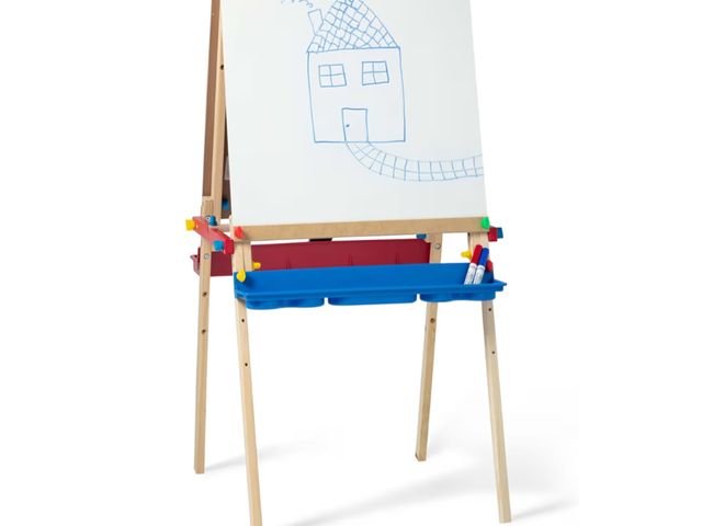 Lot 96-177564 - Melissa &amp; Doug Deluxe Wooden Art Easel for Kids with Dry-Erase Board, Chalkboard &amp; Drawing P...