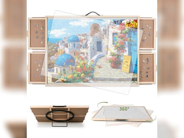Lot 96-178193 - 2000 Pieces 2-in-1 Tilting &amp; Rotating Puzzle Board, 40.16"x28.5"Portable Puzzle Table with 4 Dra...
