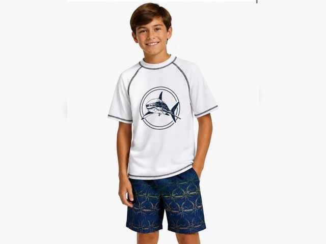 Lot 96-230451 - iXtreme Boys 2-Piece Rash Guard Swim Set Short Sleeve Shirt &amp; Trunks UPF 50+ Sun Protection, Qui...
