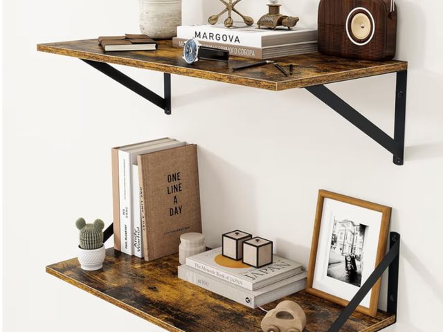 Lot 96-187792 - Heimlove Deep Floating Shelves for Wall, 24W x 12D Wood Wall Shelves Set of 2, Wide Floating Bookshe...