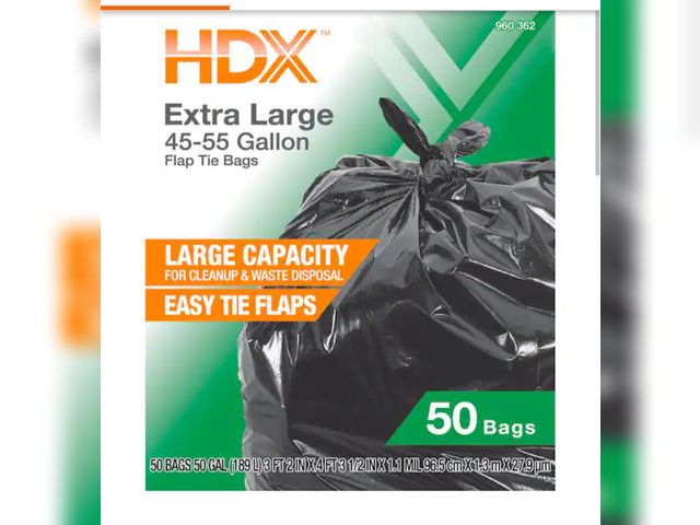 Lot 96-182466 - HDX 50 Gallon Black Extra Large Trash Bags with 20% PCR (50-Count) new