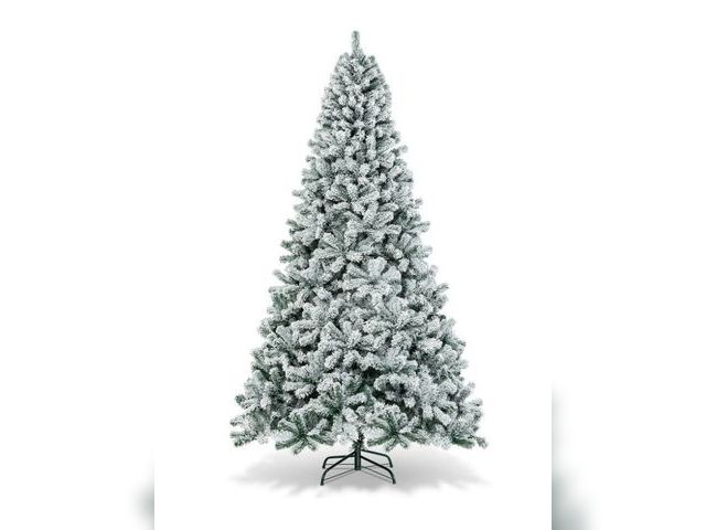 Lot 96-192587 - Costway 9ft Snow Flocked Hinged Artificial Christmas Tree Unlit Metal MSRP $109.99 New