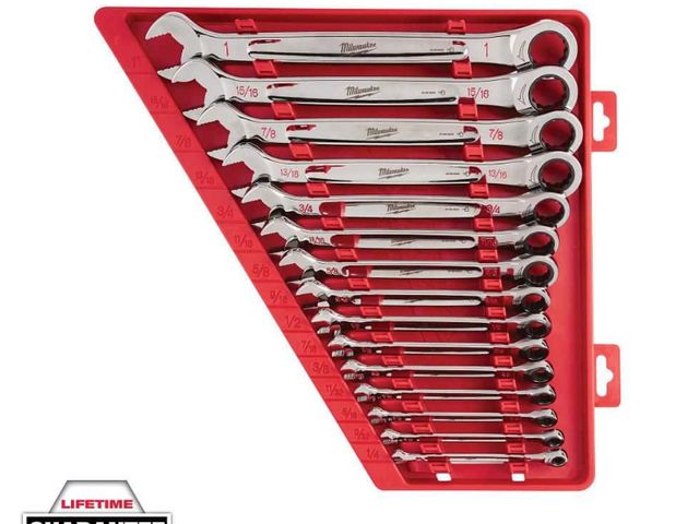 Lot 96-160092 - Milwaukee SAE Ratcheting Combination
Wrench Set (15-Piece) MSRP $234
New