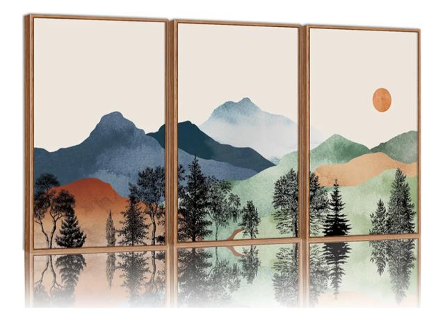 Lot 96-163887 - SIGNINART Boho Mountain Framed Canvas Wall Art Set of 3, Watercolor Nature Landscape Set Art Prints,...