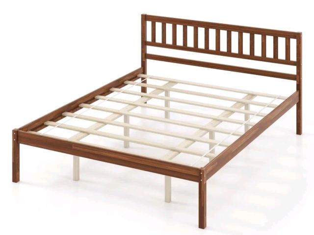 Lot 96-192183 - Queen Size Wood Platform Bed Frame Storage Bedroom w/Headboard and Slat Support New MSRP $279