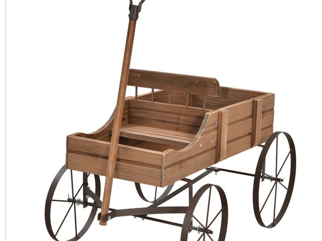 Lot 96-197755 - Costway Brown Wooden Wagon Flower Planter New