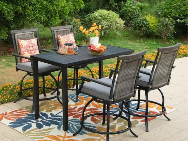Lot 96-226181 - 3-Piece Metal Bar Height Outdoor Bistro Set with Rectangle Metal Table and Rattan Bistro Chairs with...