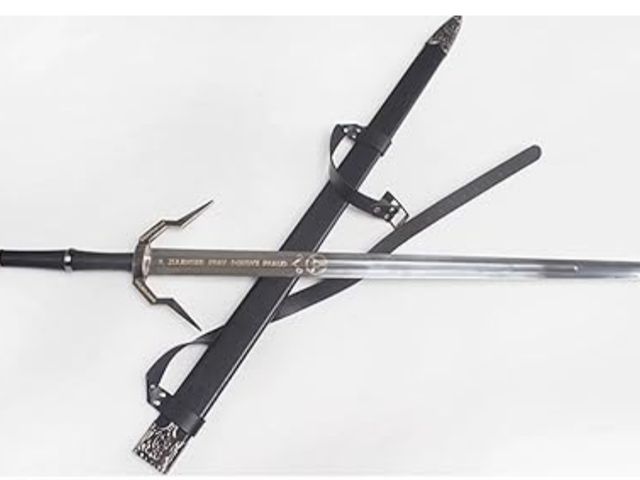 Lot 96-176988 - Geralt's Silver Metal Medieval Double Head Sword - Cosplay Prop With Stainless Steel Blade for Colle...