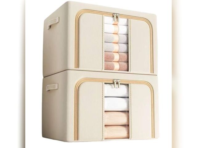 Lot 96-190188 - Spriieny 2-piece set 66L Oxford Cloth Storage Box, with a foldable and stackable metal frame and tra...