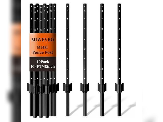 Lot 96-162174 - 10 Pack Garden Fence Post, 4 Feet Heavy Duty Metal U-Post for Wire Fence, No Dig Garden Fence Stakes...
