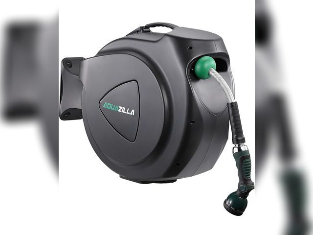Lot 96-164261 - Aquazilla Retractable Garden Hose Reel, 100Ft x 5/8" Durable Wall Mounted Water Hose Reel with 180° ...