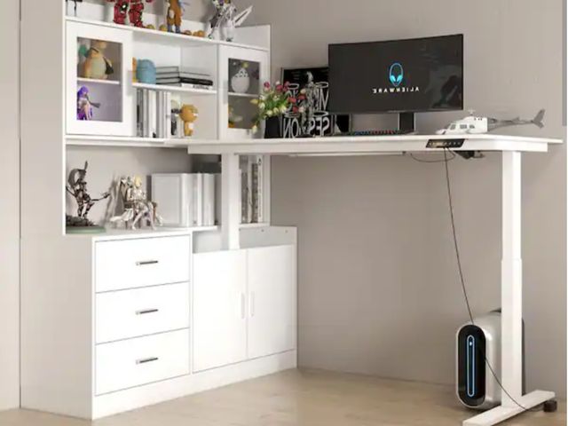 Lot 96-198554 - FUFU&amp;GAGA
68.5 in. W L-Shaped White Writing Desk Adjustable Height Desk Home Office Workstation ...