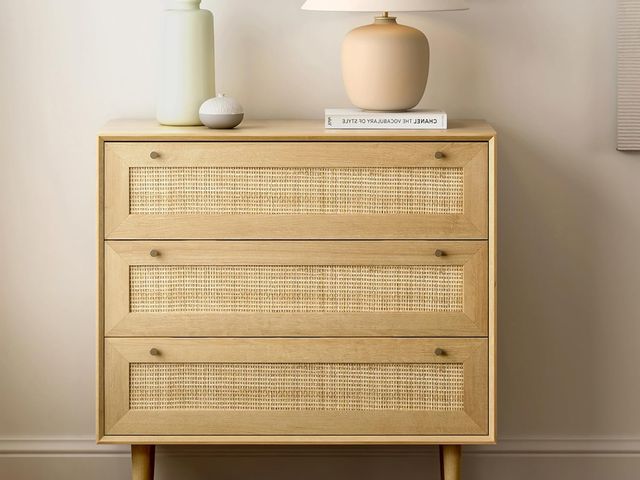 Lot 96-175556 - Rattan 3 Drawer Dresser, Modern Chest of Drawers with Storage Boho Closet Dresser Wood Storage Organ...
