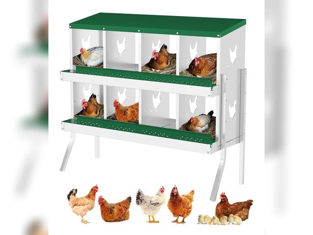 Lot 96-185576 - Chicken Nesting Box, 8 Compartment Metal Nesting Boxes for Chicken Coop, Easy Egg Collection, Easy C...