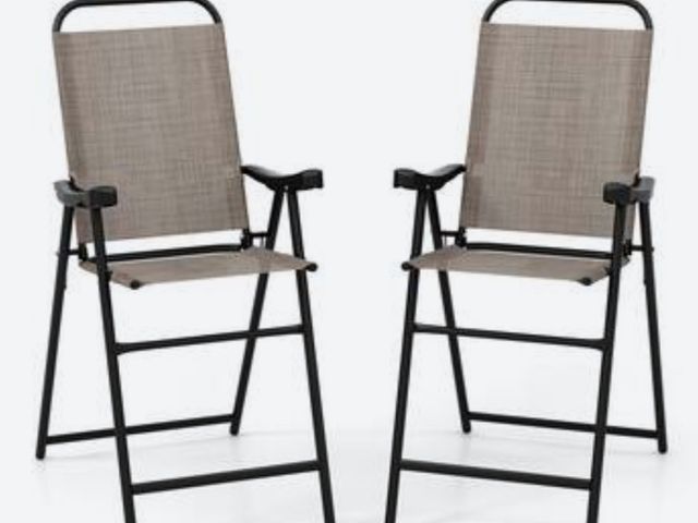 Lot 96-232409 - Costway - 2 PCS Patio Bar Chair Folding Bar Height Metal Frame with Footrest Garden - Brown New