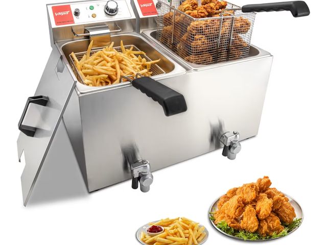 Lot 96-178623 - Valgus Dual Tanks Commercial Deep Fryer Electric 1700W 120V 26L Large Capacity Stainless Steel Count...