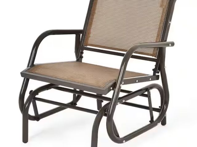 Lot 96-226369 - Costway 1-Person Metal Rocking Chair Outdoor Single Swing Glider Armrest Garden Porch Backyard Brown...