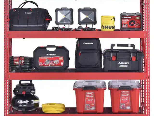 Lot 96-189942 - Husky
4-Shelf Metal Industrial Duty Freestanding Garage Storage Shelving Unit in Red (77 in. W x 72 ...