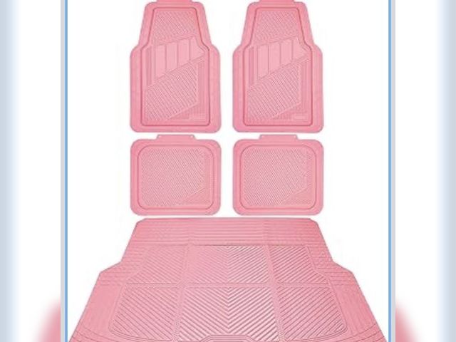 Lot 96-211701 - CAR PASS Heavy Duty Rubber Floor Mats Pink Car Mats Full Set with Trunk Cargo Liner - Universal Wate...