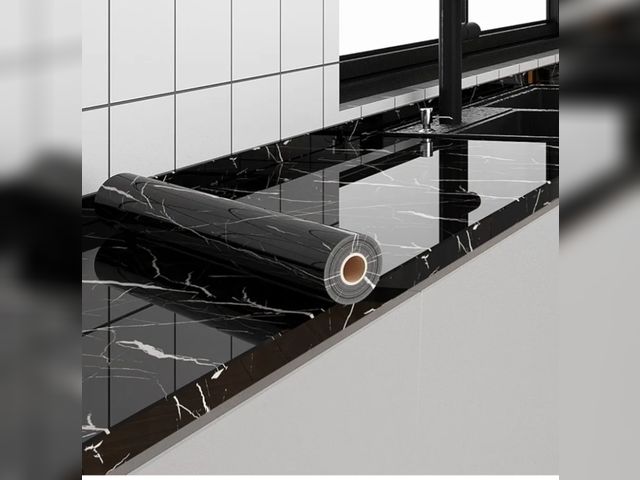Lot 96-163880 - FUKU MON 24"x394" Black Marble Wallpaper Marble Contact Paper for Countertops Peel and Stick Counter...