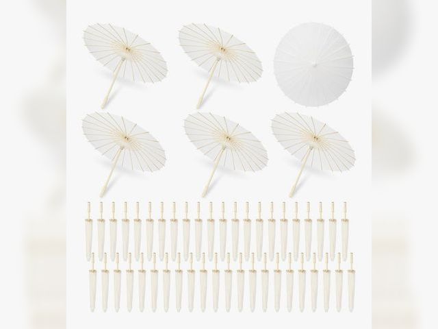 Lot 96-164390 - 33 Inch Small White Paper Umbrellas Chinese Japanese Parasol Oiled Paper Decorative Umbrellas DIY Pa...