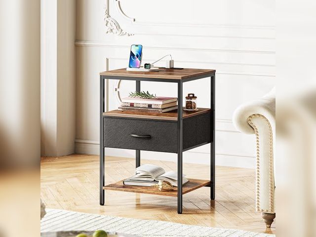 Lot 96-214009 - Bed Side Table with Adjustable Fabric Drawer, Night Stand for Bedroom, 3-Tier Storage End Table, for...