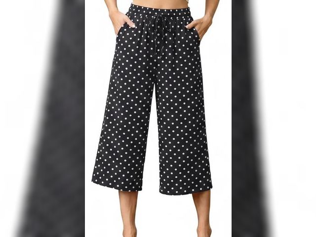 Lot 96-232643 - Cueply Womens Capri Pants Casual Loose Cropped Pants Summer Wide Leg Palazzo Capris with Drawstring ...