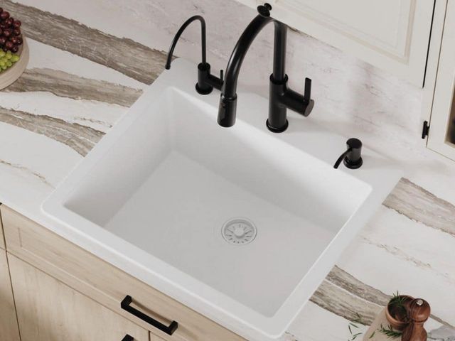 Lot 96-188379 - Karran White Quartz 25 in. Single Bowl Drop-In Kitchen Sink MSRP $300 New