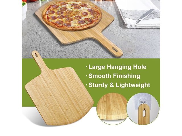Lot 96-230672 - Pizza Peel 12 inch Bamboo Wood Pre Paddle Spatula Turner for Oven New