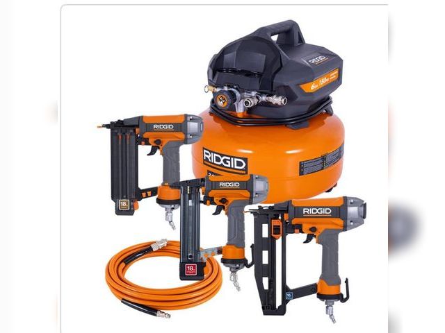 Lot 96-174193 - RIDGID 6 Gal. 150 PSI Electric Air Compressor with 25 ft. Hose,
18GA Brad Nailer, 16GA
Finish Nailer...
