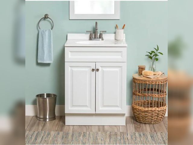 Lot 96-162503 - 24 in. Single Sink White Bath Vanity with White Cultured Marble Top (Assembled) MSRP $149 New