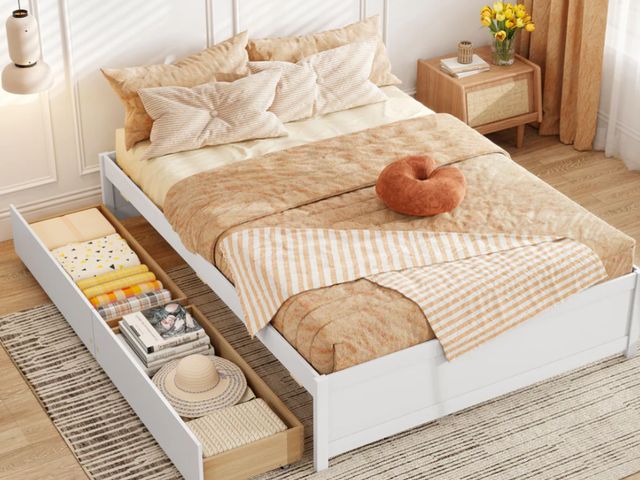 Lot 96-192180 - Costway Size Bed Frame with 2 Rolling Storage Drawers Full Size New MSRP $350