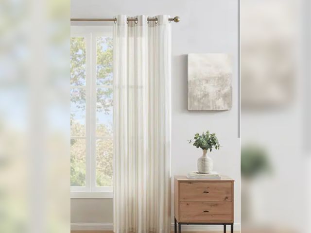 Lot 96-165128 - LiGHTSOUT with EnerShield Technology
Ticking Stripe Beige 38 in. W x 84 in. Grommet Light Filtering ...