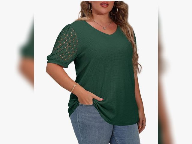 Lot 96-166219 - Plus Size Tops for Women Summer Blouse Waffle Knit Short Lace Sleeve Shirts Size 4X

New. Actual ite...