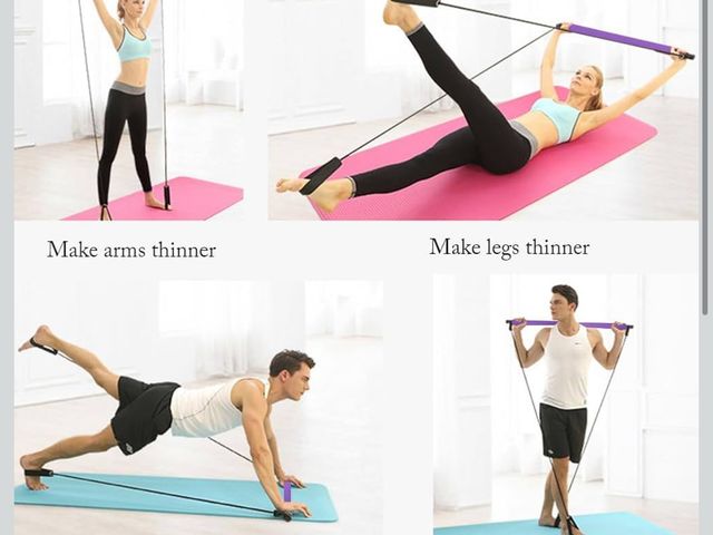 Lot 96-177340 - Portable Yoga Exercise Pilate Stick - Pilates Bar Kit with Resistance Bands - Full Body Workout Exer...