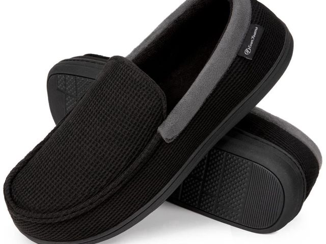 Lot 96-233135 - EverFoams Men's Comfort Memory Foam Moccasin Slippers Breathable Terry Cloth House Shoes with Anti-S...