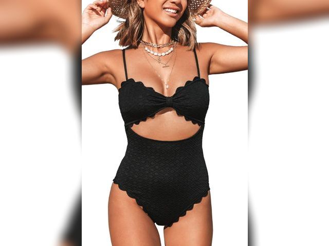Lot 96-180662 - CUPSHE Women's One Piece Swimsuit Sexy Black Cutout Scallop Trim Bathing Suit Size M New