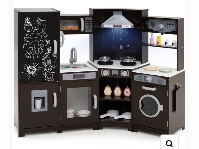 Lot 96-197340 - Corner Wooden Play Kitchen with Lights &amp; Sounds, Large Pretend Play Kitchen Set with Blackboard ...