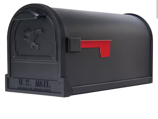 Lot 96-163048 - Architectural Mailboxes Arlington Textured Black, Large, Steel, Post Mount Mailbox, damage on one si...