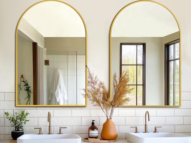 Lot 96-211770 - FICTOR Bathroom Vanity Mirror for Wall,2 Pack 24”x36” Arched Metal Framed Bathroom Mirror for Over S...