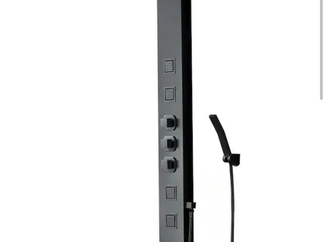 Lot 96-166568 - BWE 4-Jet Rainfall Shower Panel System with Rainfall Shower Head and Shower Wand in Black New MSRP $...