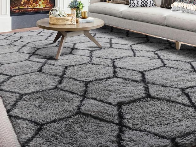 Lot 96-180522 - ONASAR 7x9 Area Rugs for Living Room Bedroom, Washable Large Fluffy Grey and Black Throw Rug, Geomet...