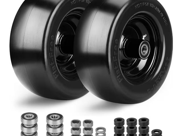 Lot 96-187798 - Upgrade 11x6.00-5" Flat Free Tires,2Pcs Solid Smooth Lawn Mower Tires Assembly with 3/4" 5/8" Bearin...