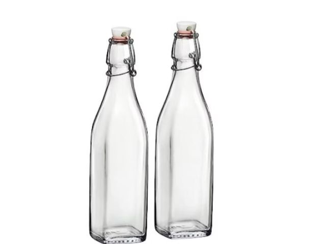 Lot 96-174349 - Bormioli Rocco Set Of 2 Square Swing Top Glass 17 Oz New