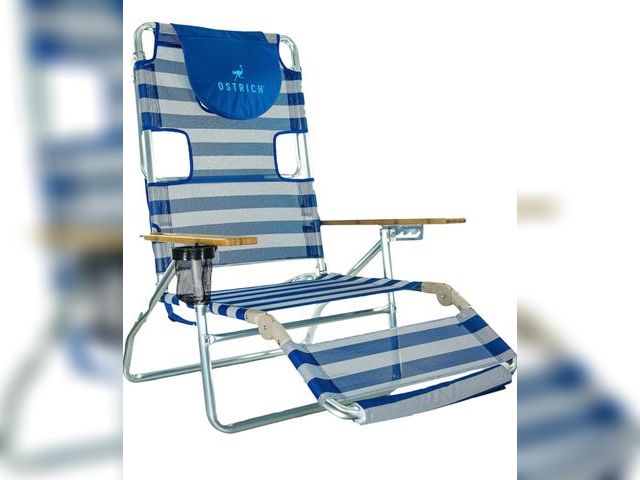 Lot 96-181654 - Ostrich 3N1 Reclining Lounge Chair, Blue Stripe
Outdoor Furniture, Lightweight, Lawn Beach, with Foo...