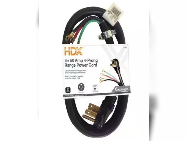 Lot 96-212178 - HDX 6 ft. 6/4 50 Amp 4-Prong Range Power Cord, Black
New