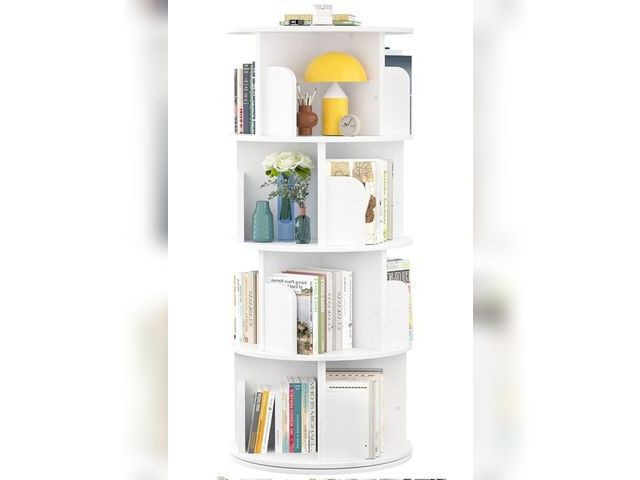 Lot 96-175873 - Aheaplus Rotating Bookshelf, Small Corner Bookshelf for Small Space, 360 Display 4 Tier Floor Standi...