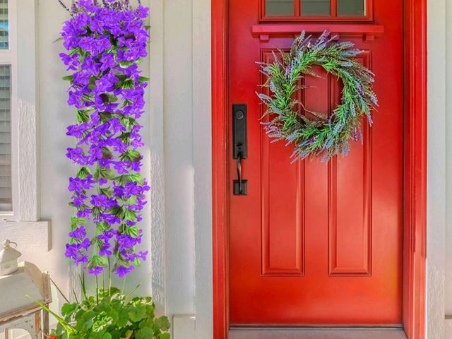 Lot 96-232727 - Spencer 2Pcs Artificial Hanging Flowers 2.6Ft Fake Light Purple Violet Plants Vine for Indoor and Ou...